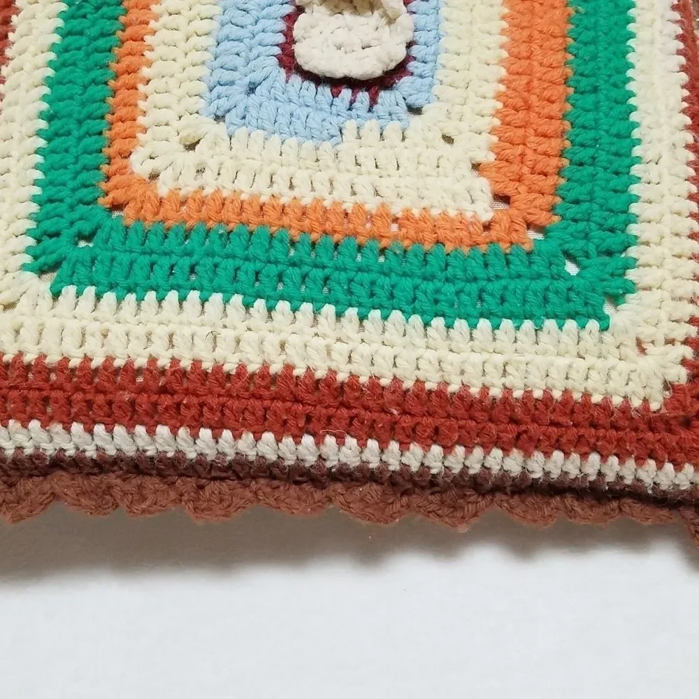 VINTAGE 70s Granny Square Crochet Pillow Cover